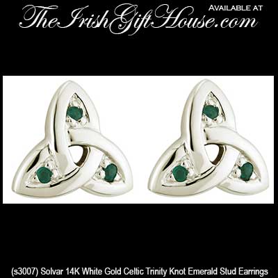 White Gold Celtic Trinity Knot Emerald Earrings | Solvar Jewelry