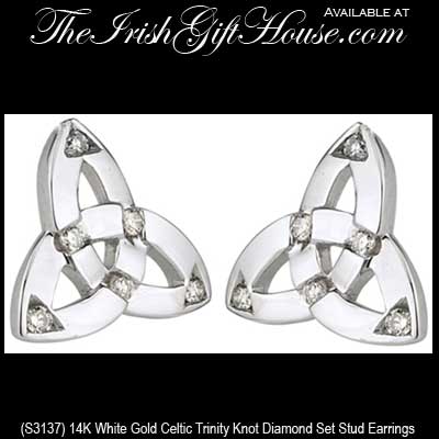 Solvar Irish Jewelry, 14K White Gold, CZ Stone, Celtic Trinity Knot ...