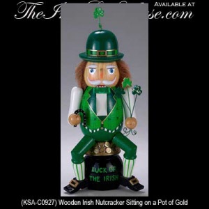 Irish Christmas Nutcracker Figurine with Pot of Gold