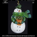 Irish Snowman Christmas Tree Ornament with Derby Hat, Sweater and Pot of Shamrocks 
