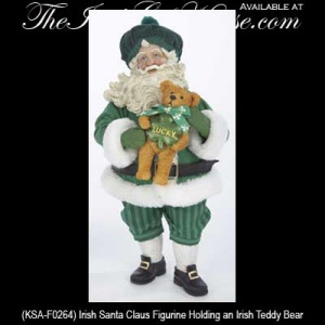 Huggably Irish Fabriche Irish Santa Claus Figurine and Teddy Bear