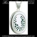Solvar Irish Jewelry Engraved Sterling Silver Enamel Shamrock Locket Pendant