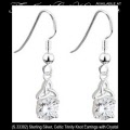 Solvar Irish Jewelry Sterling Silver Celtic Trinity Knot Drop Earrings with Crystal