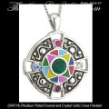 Celtic Cross Necklace Pendant Solvar Irish Jewelry Rhodium Plated Enamel and Crystal 