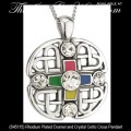 Celtic Cross Necklace Pendant Solvar Irish Jewelry Rhodium Plated Enamel and Crystal 