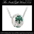 Solvar Irish Jewelry Silver Crystal Shamrock Charm Bead Necklace Pendant