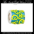 Solvar Irish Jewelry Silver Blue and Yellow Enamel Trinity Knot and Celtic Spiral Charm Bead