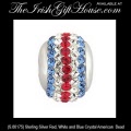 Solvar Irish Jewelry Sterling Silver Red, White and Blue Crystal USA Charm Bead