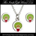 Solvar Irish Jewelry Rhodium Plated, Enamel Claddagh Necklace and Earrings_s45147