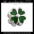 Solvar Irish Jewelry Silver Green Enamel Four Leaf Clover Charm Bead