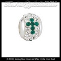 Solvar Irish Jewelry Silver Green and White Crystal Cross Charm Bead
