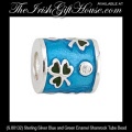 Solvar Irish Jewelry Silver Blue and Green Enamel Shamrock Tube Charm Bead