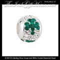 Solvar Irish Jewelry Silver Green and White Crystal Shamrock Charm Bead