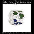 Solvar Irish Jewelry Silver Green Enamel Shamrock and Blue Enamel Celtic Trinity Knot Charm Bead